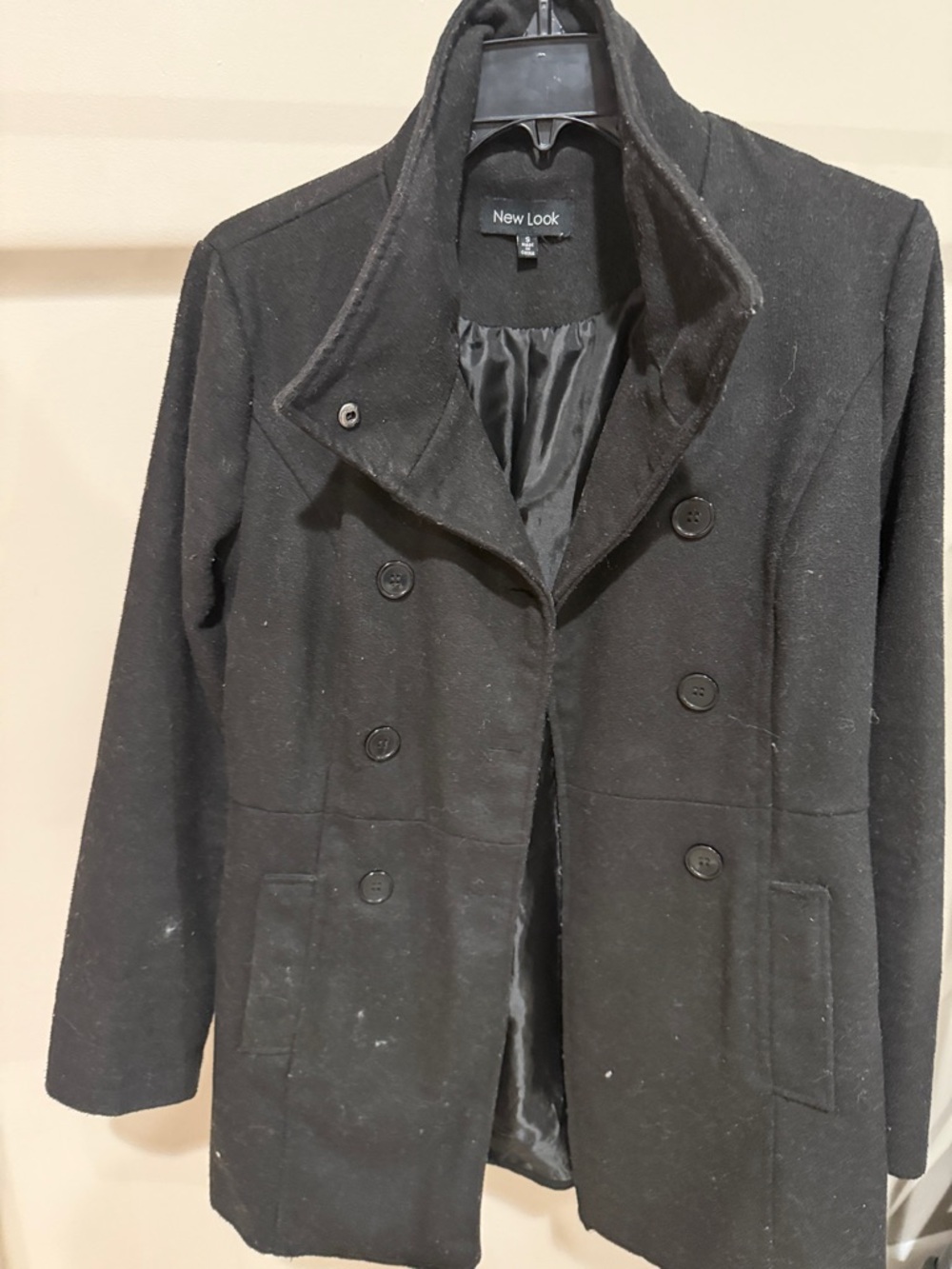 New Look Black Double-Breasted Wool Pea Coat